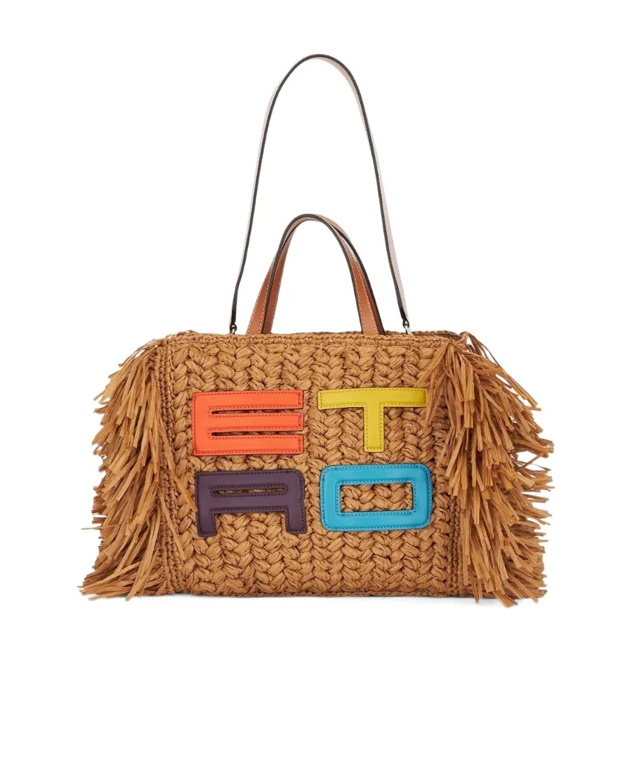 Logo Patch Fringed Edge Tote Bag