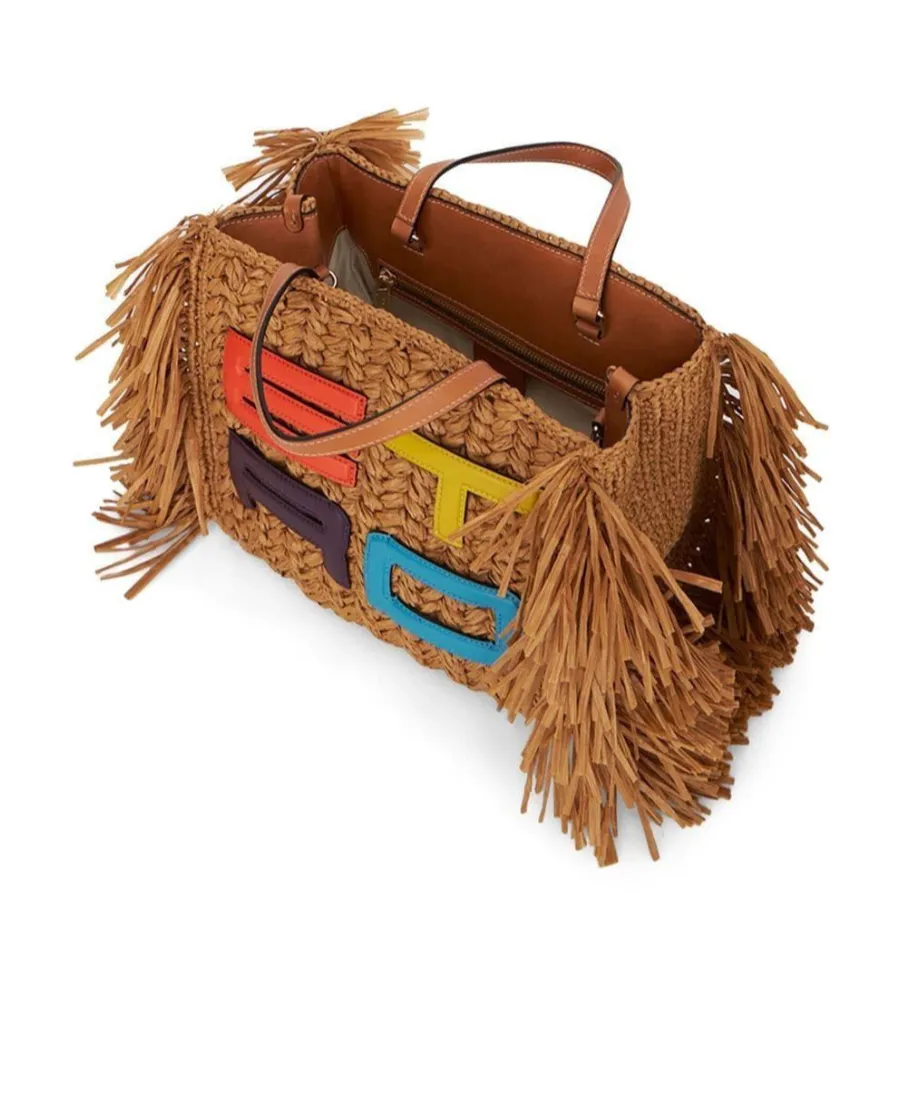 Logo Patch Fringed Edge Tote Bag