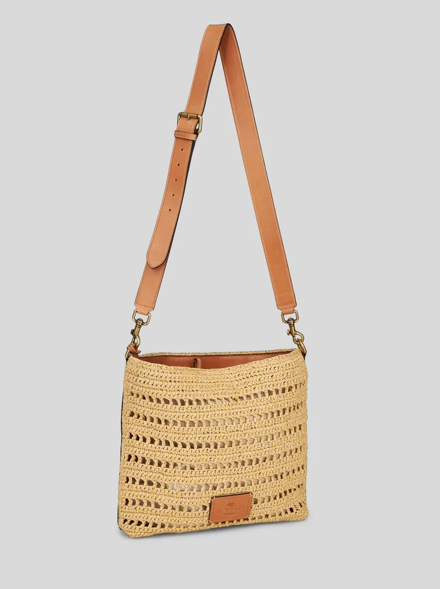 Perforated Logo Patch Woven Shoulder Bag