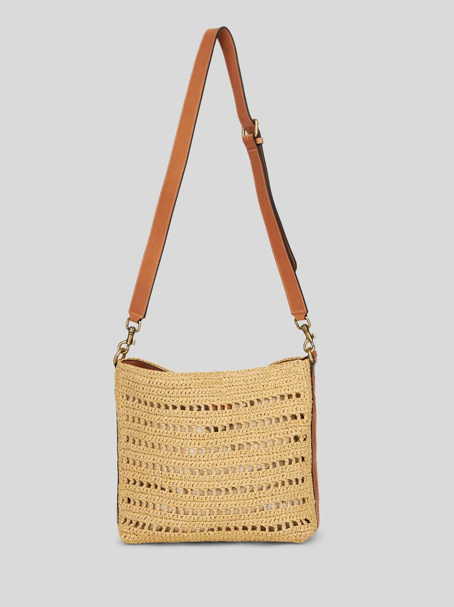 Perforated Logo Patch Woven Shoulder Bag