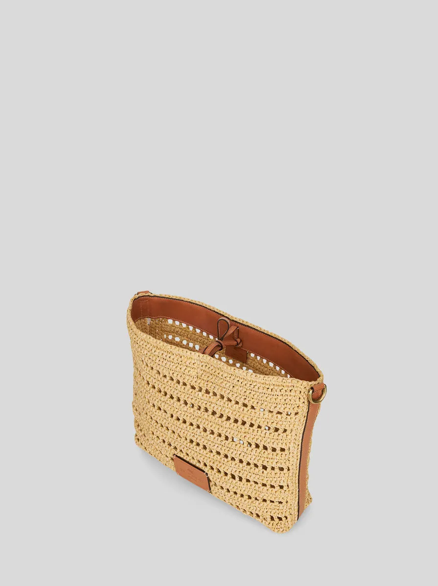 Perforated Logo Patch Woven Shoulder Bag