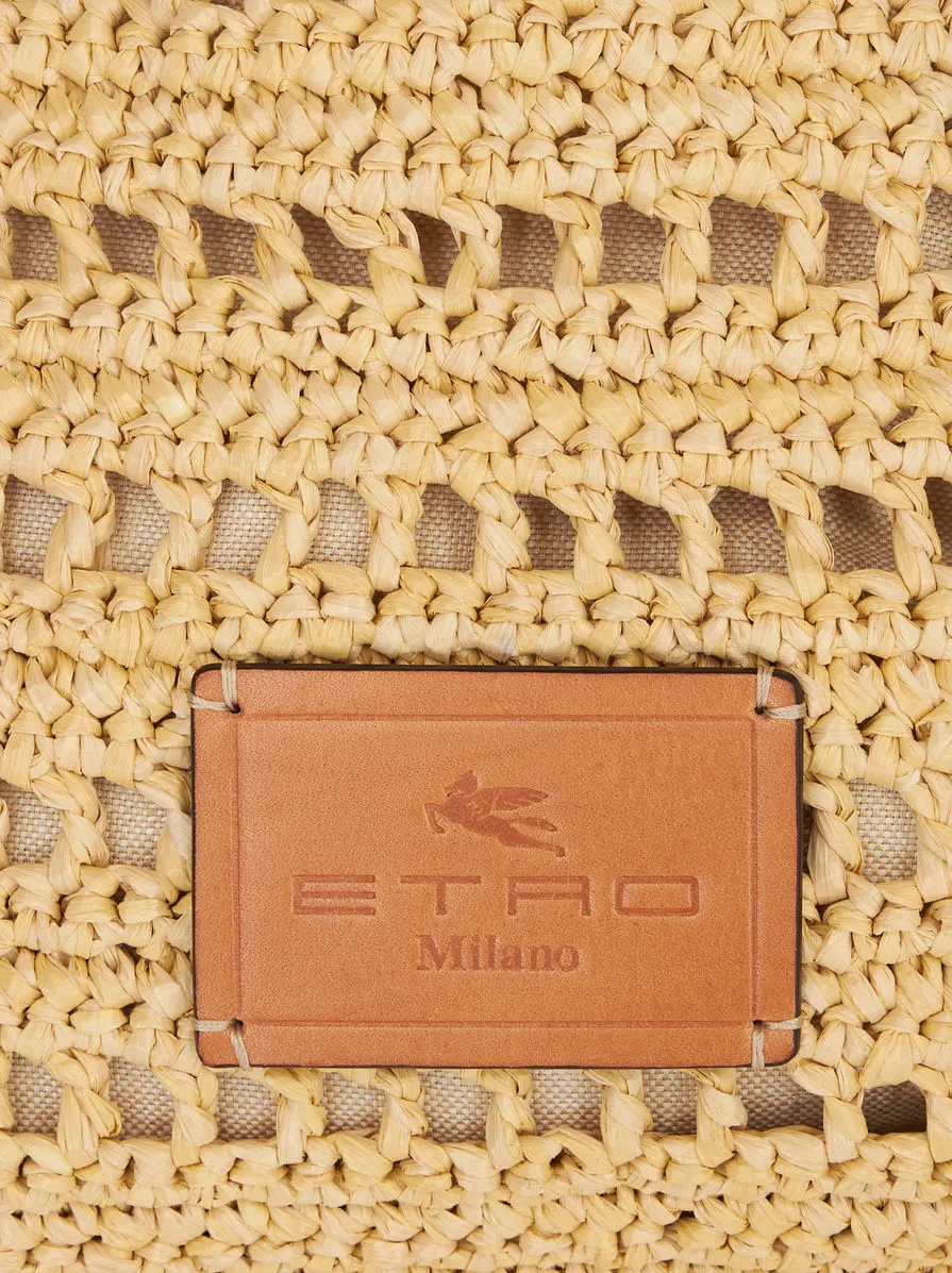 Perforated Logo Patch Woven Shoulder Bag