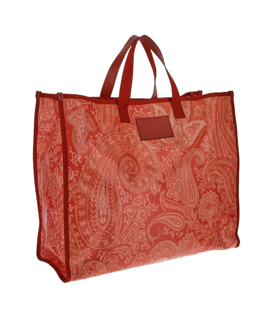 Paisley Printed Logo Patch Tote Bag