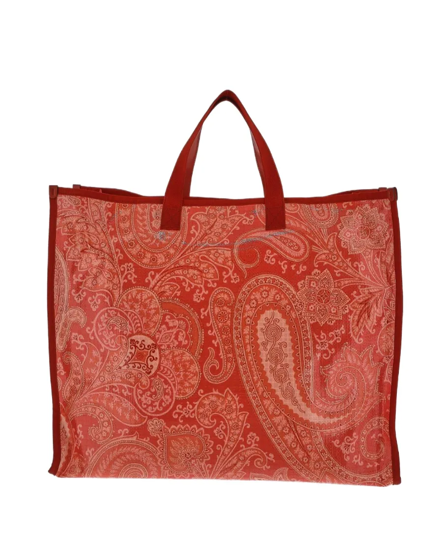 Paisley Printed Logo Patch Tote Bag