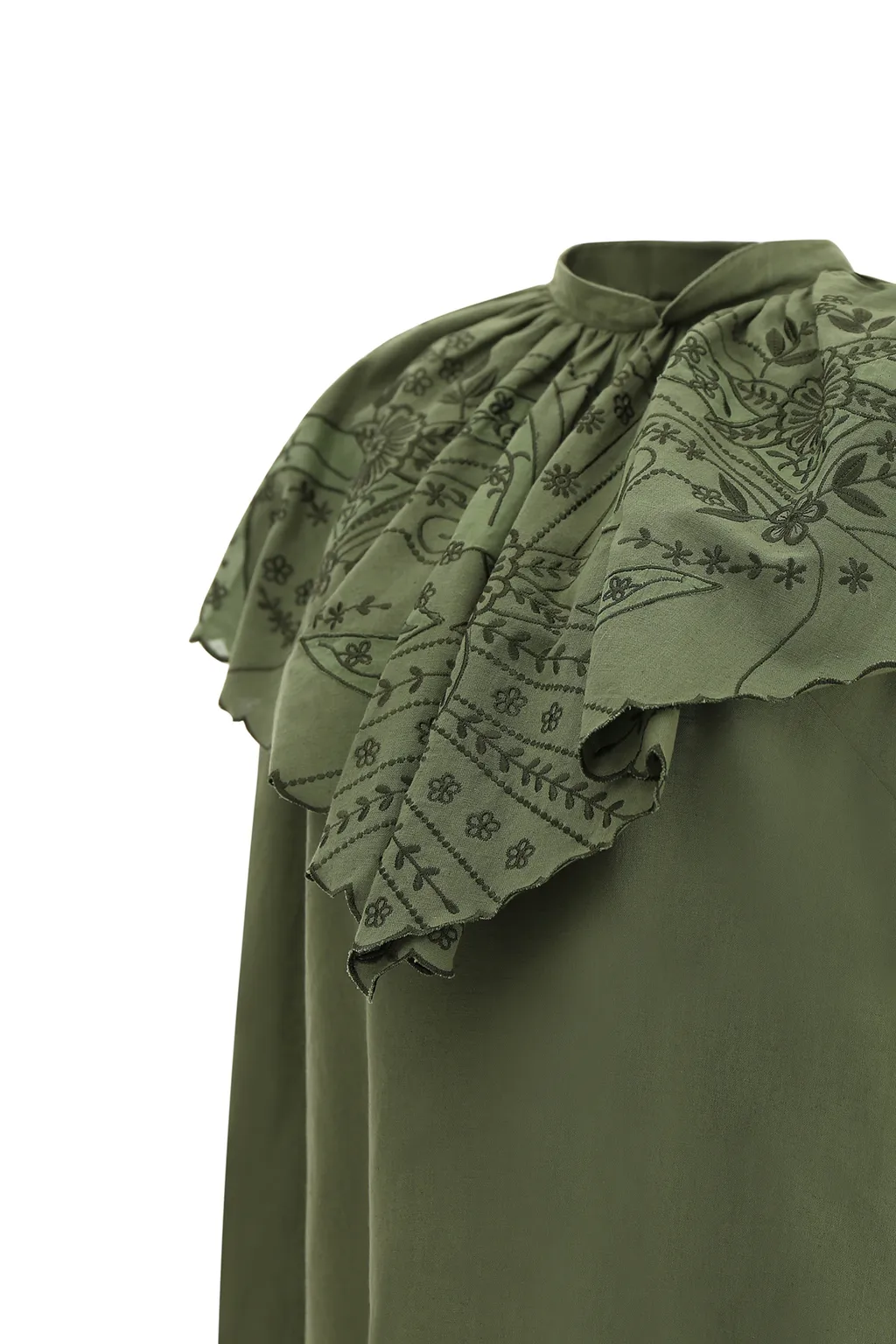Ruched Floral-Embroidery Blouse
