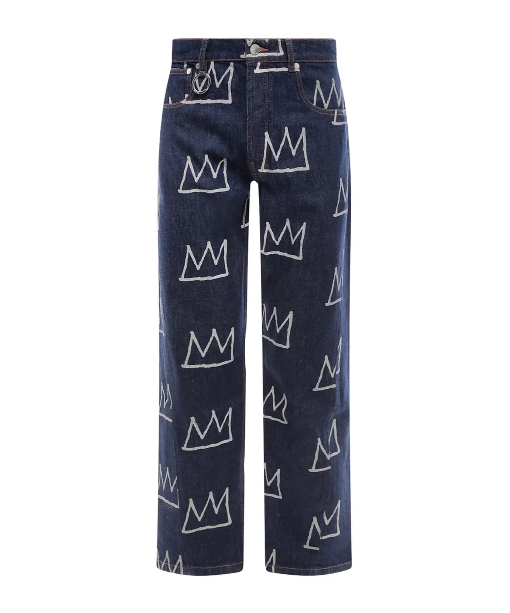 Crown Printed Logo Patch Jeans