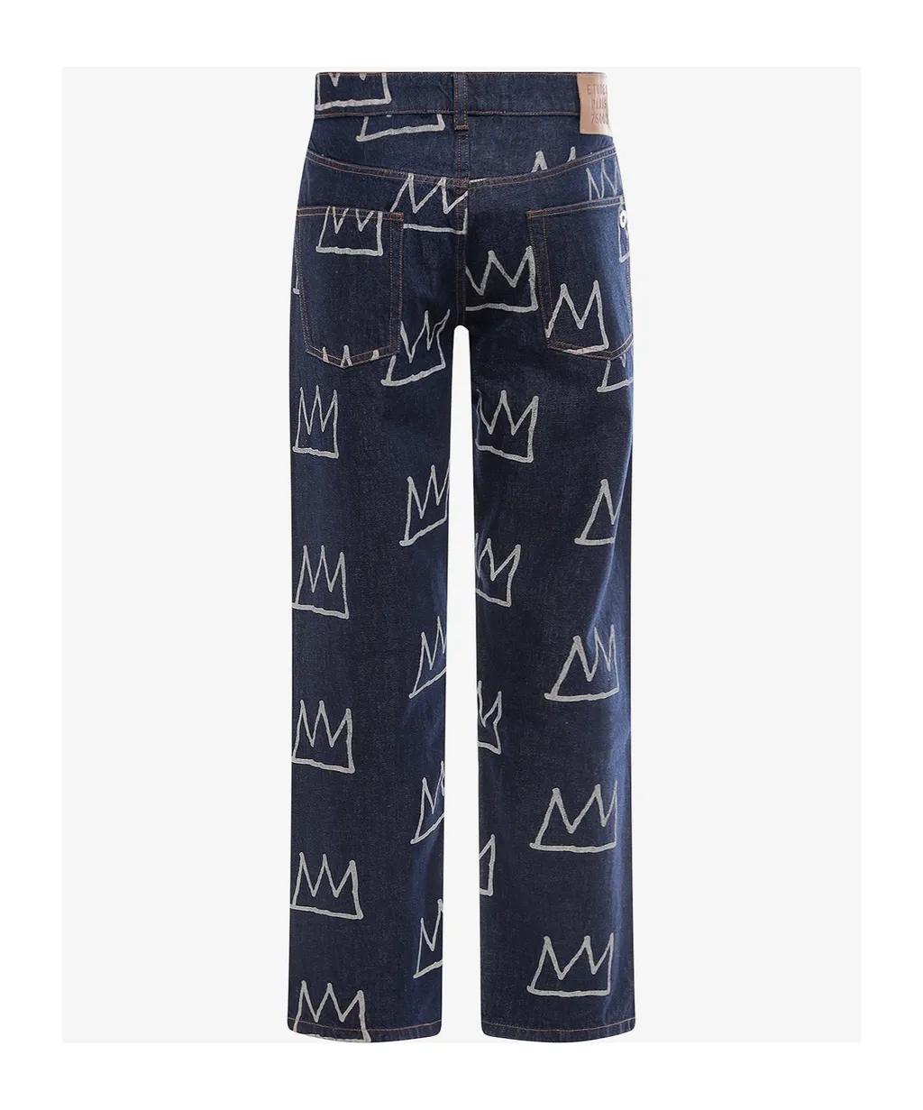Crown Printed Logo Patch Jeans