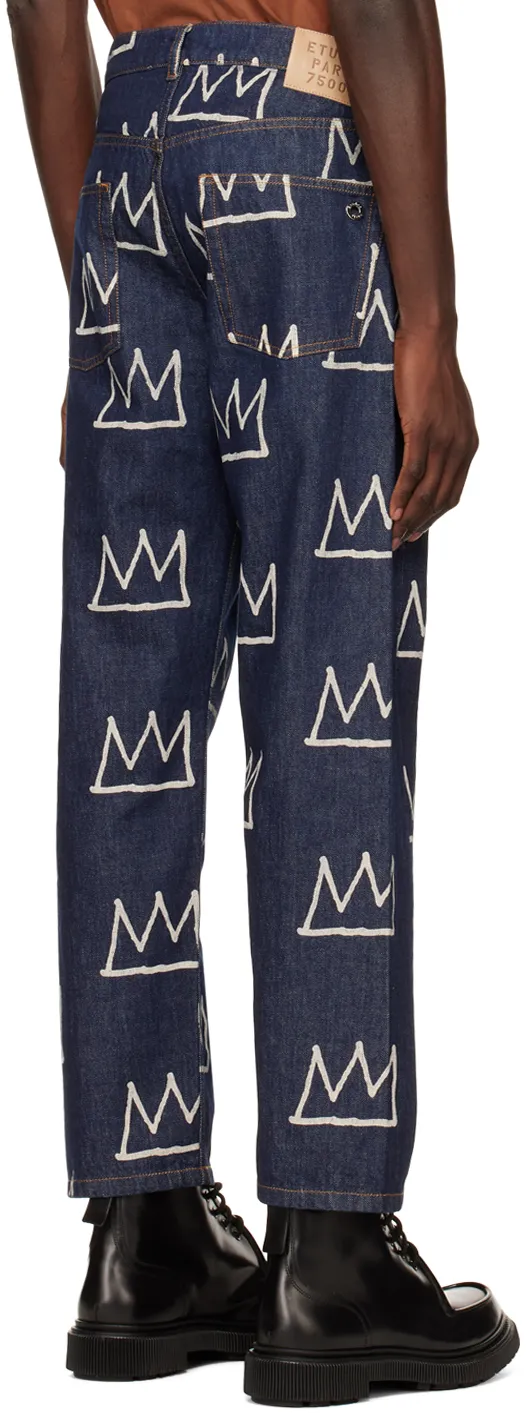 Crown Printed Logo Patch Jeans