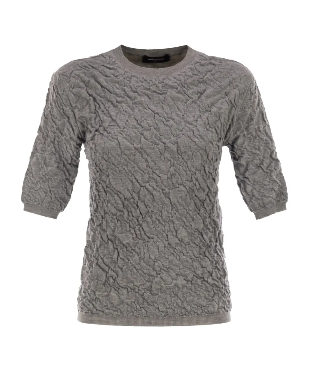 Embossed Finish Short-Sleeved Jumper