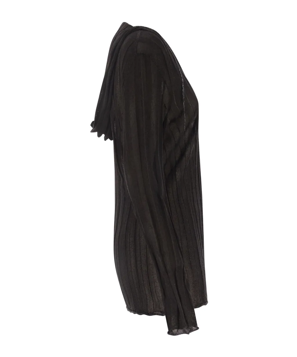 V-Neck Lurex Hooded Drawstring Jumper