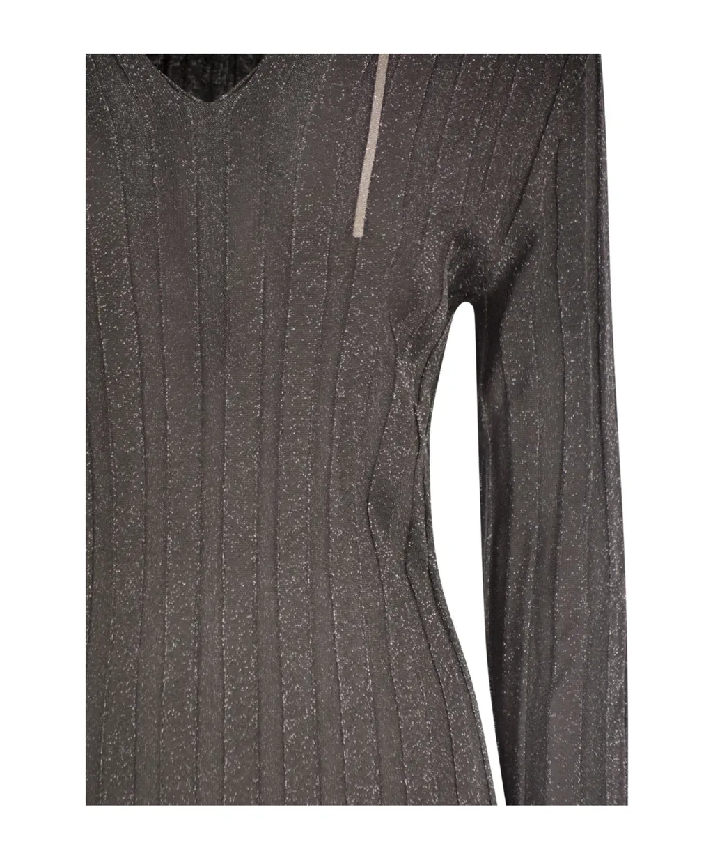 V-Neck Lurex Hooded Drawstring Jumper