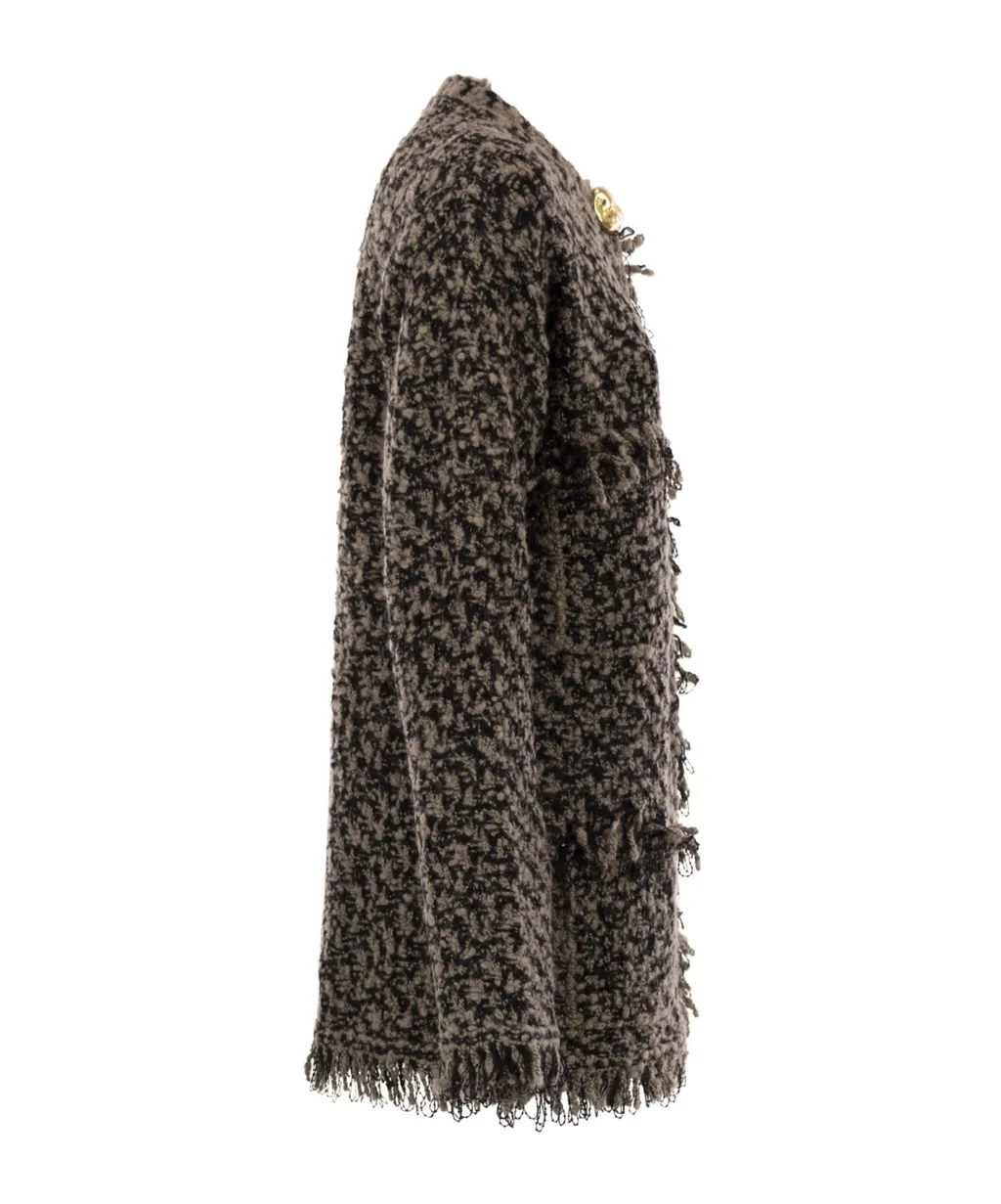 Crewneck Fringed Tweed Jacket