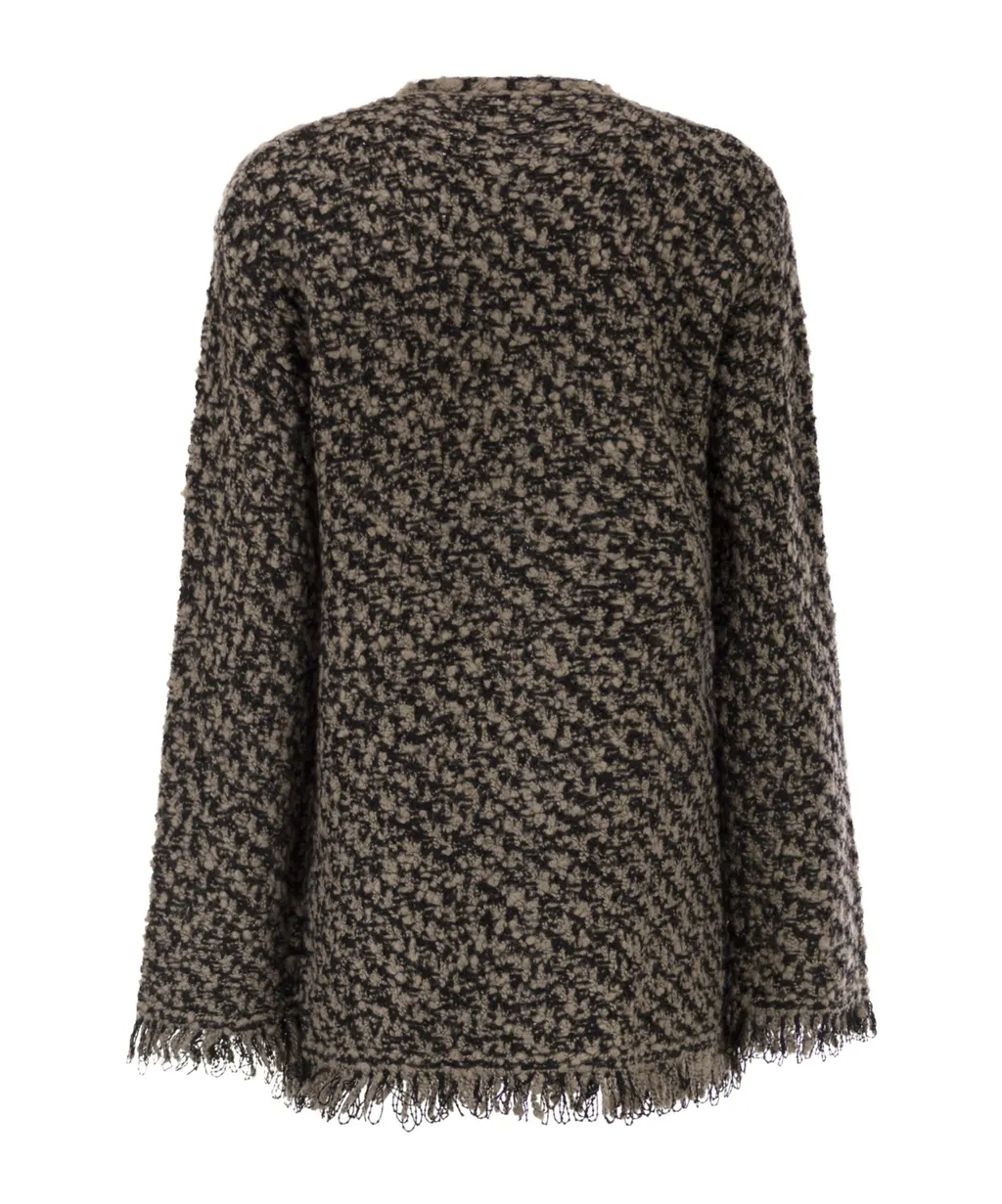 Crewneck Fringed Tweed Jacket