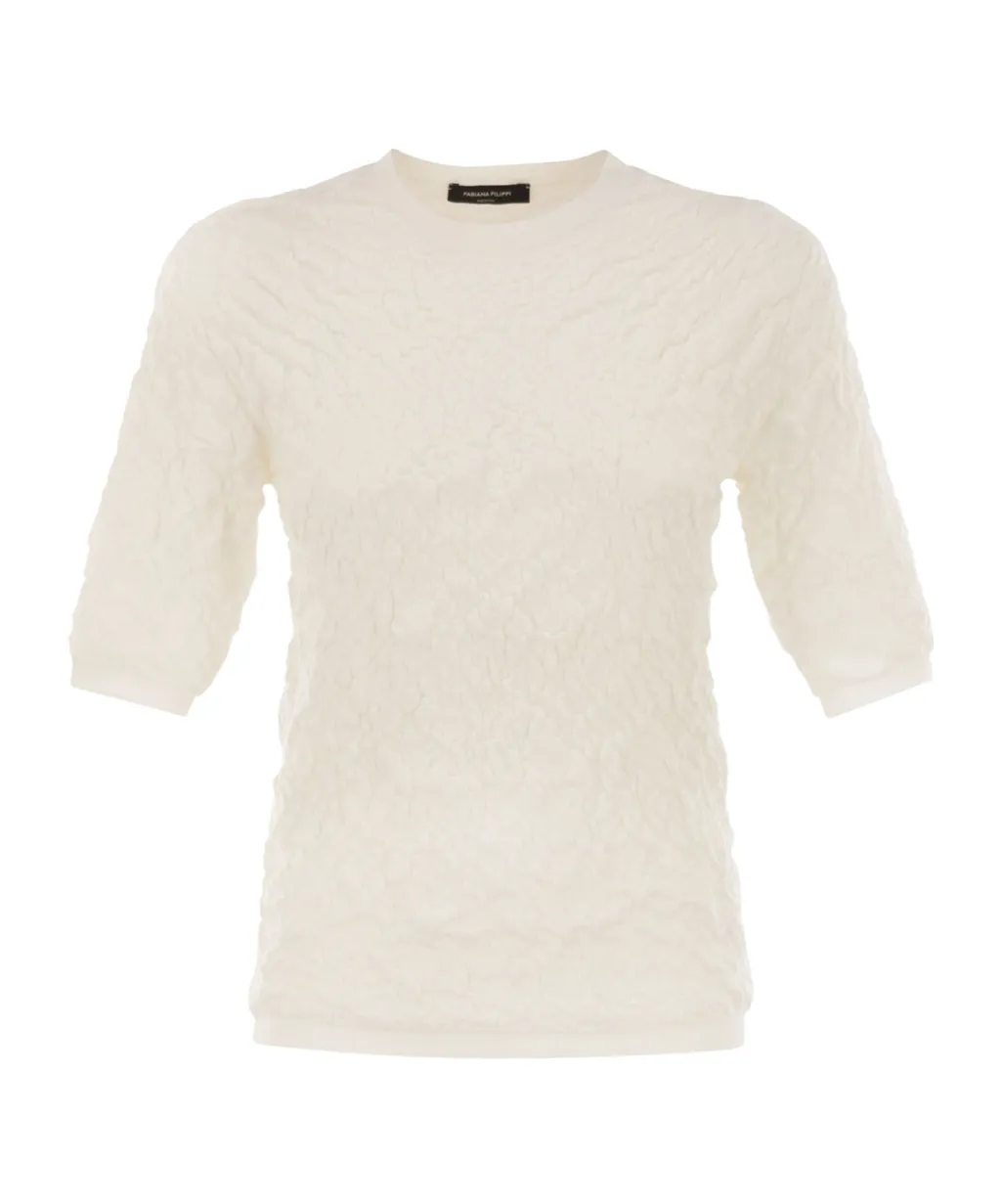 Embossed Finish Short-Sleeved Jumper