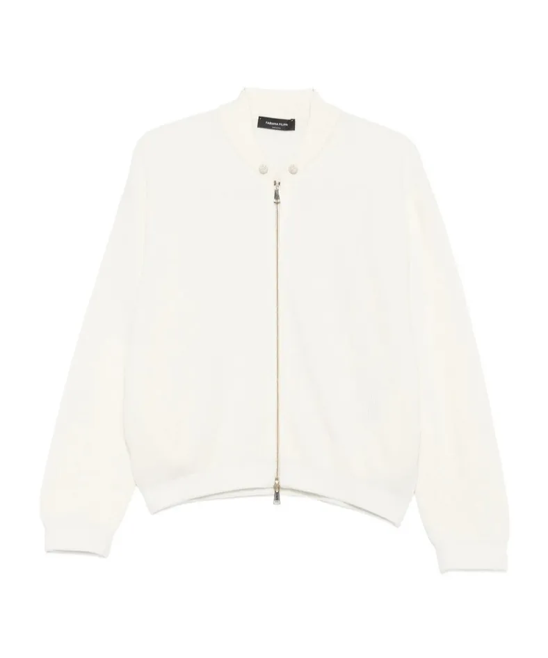Ribbed Zipped High Neck Cardigan