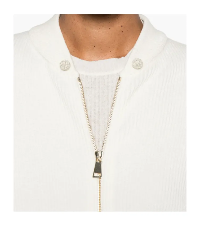 Ribbed Zipped High Neck Cardigan