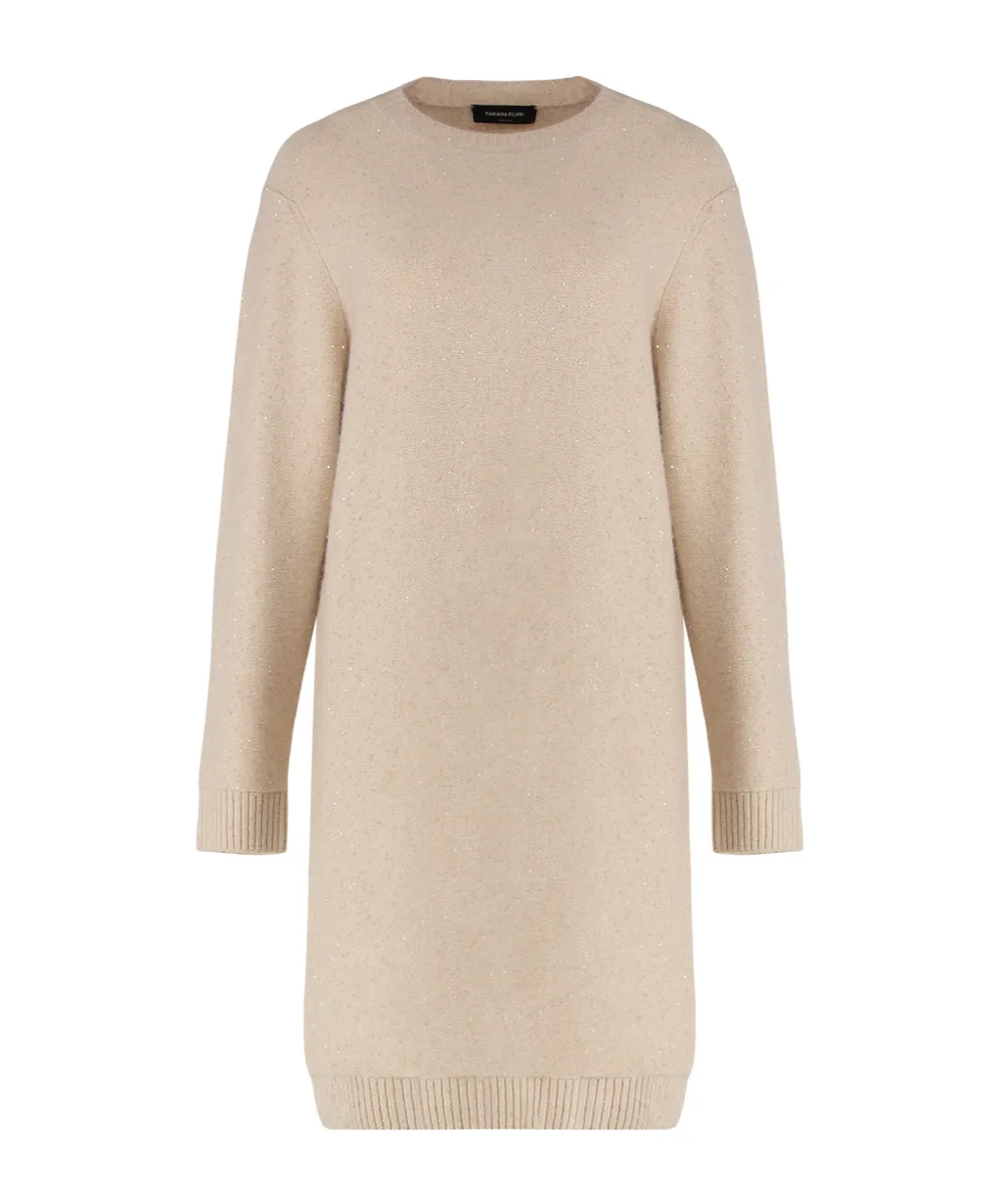 Long Sleeved Embellished Knit Dress