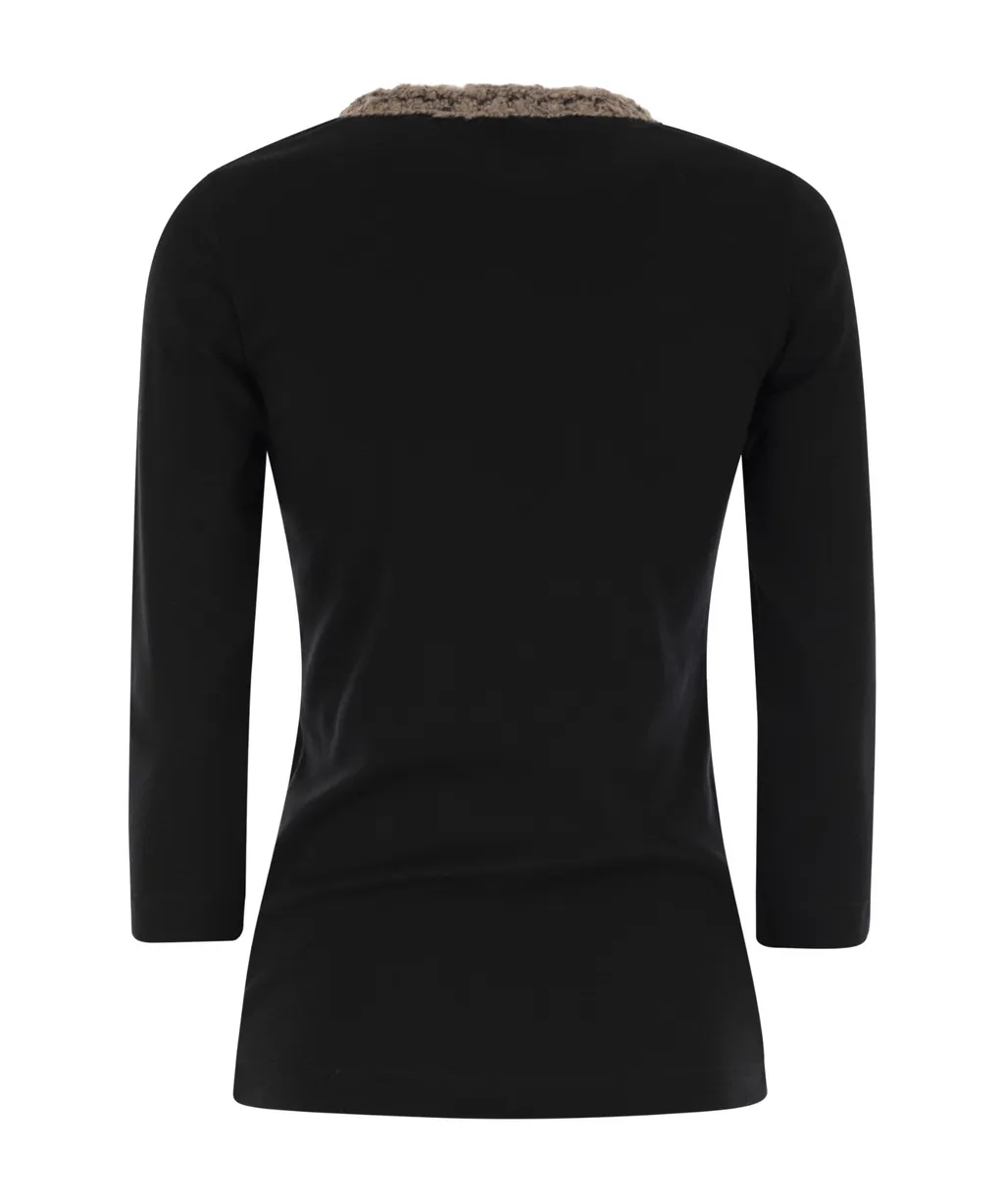 3/4 Sleeve T-Shirt With Neck Detailing