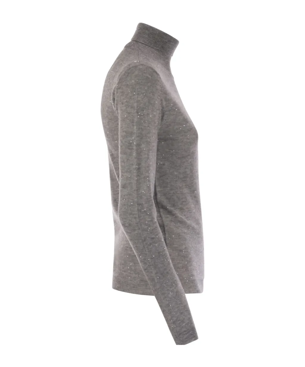 High-Necked Wool Sweater With Sequins