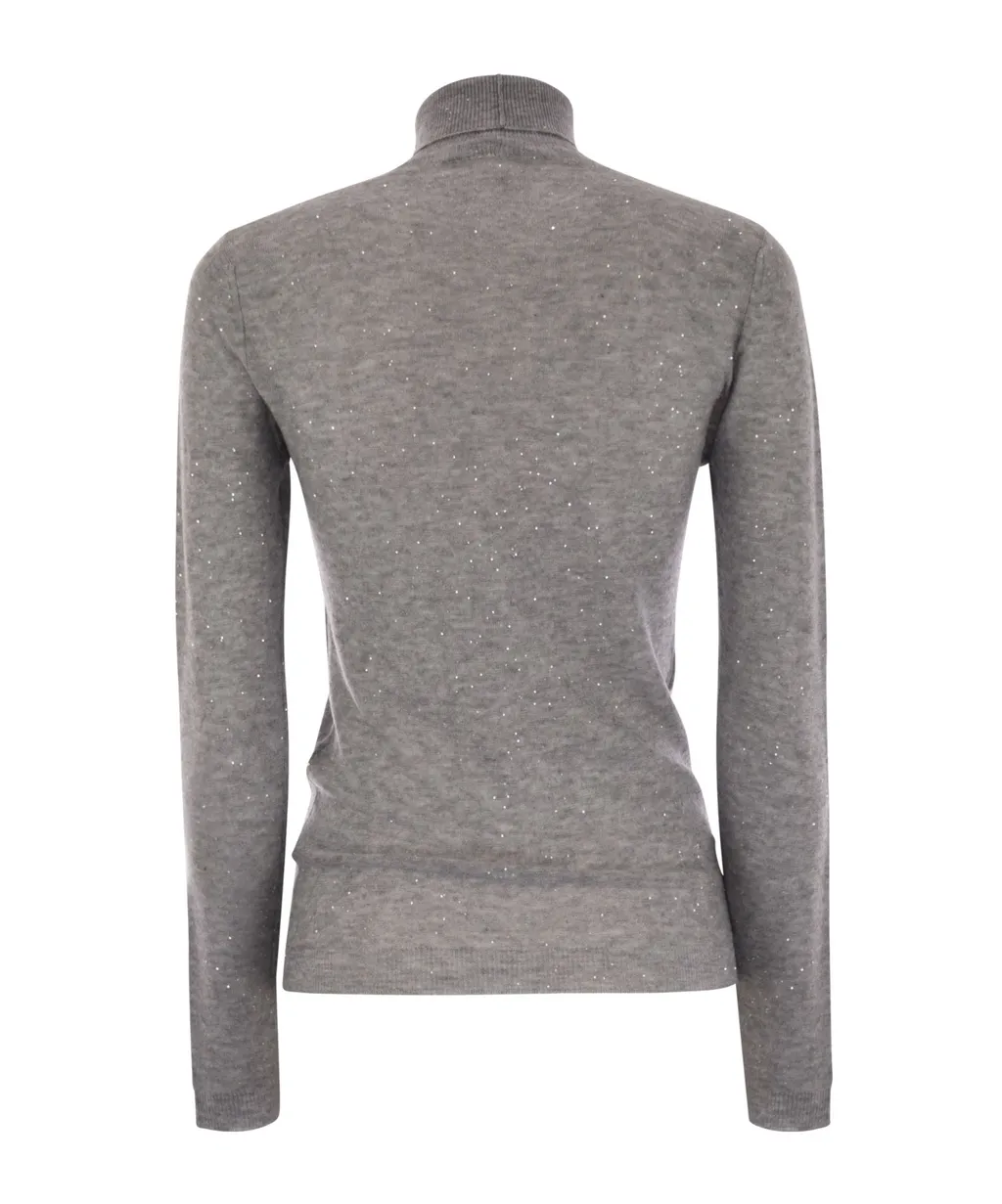 High-Necked Wool Sweater With Sequins