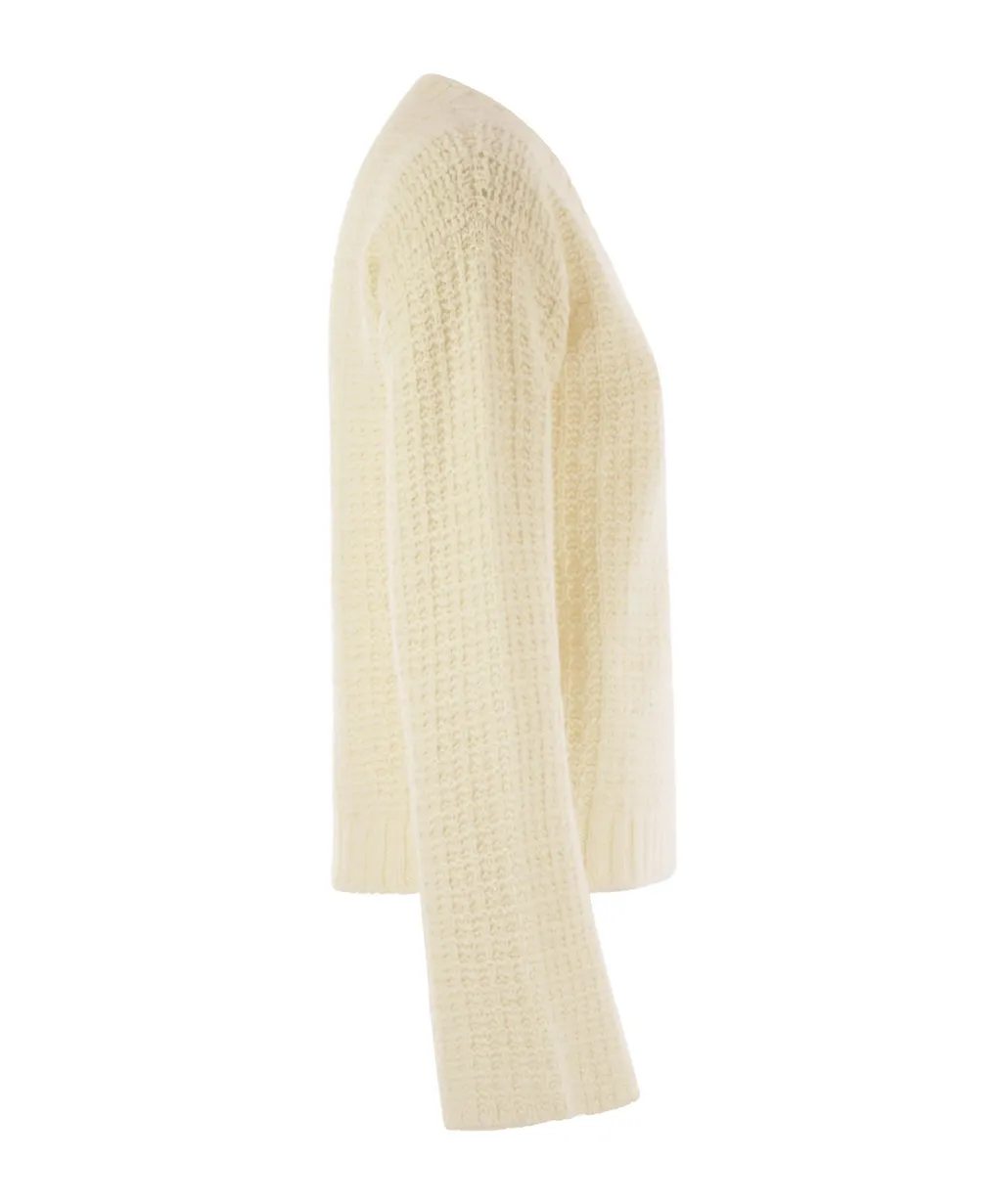 V-Neck Sweater In Platinum With Sequins
