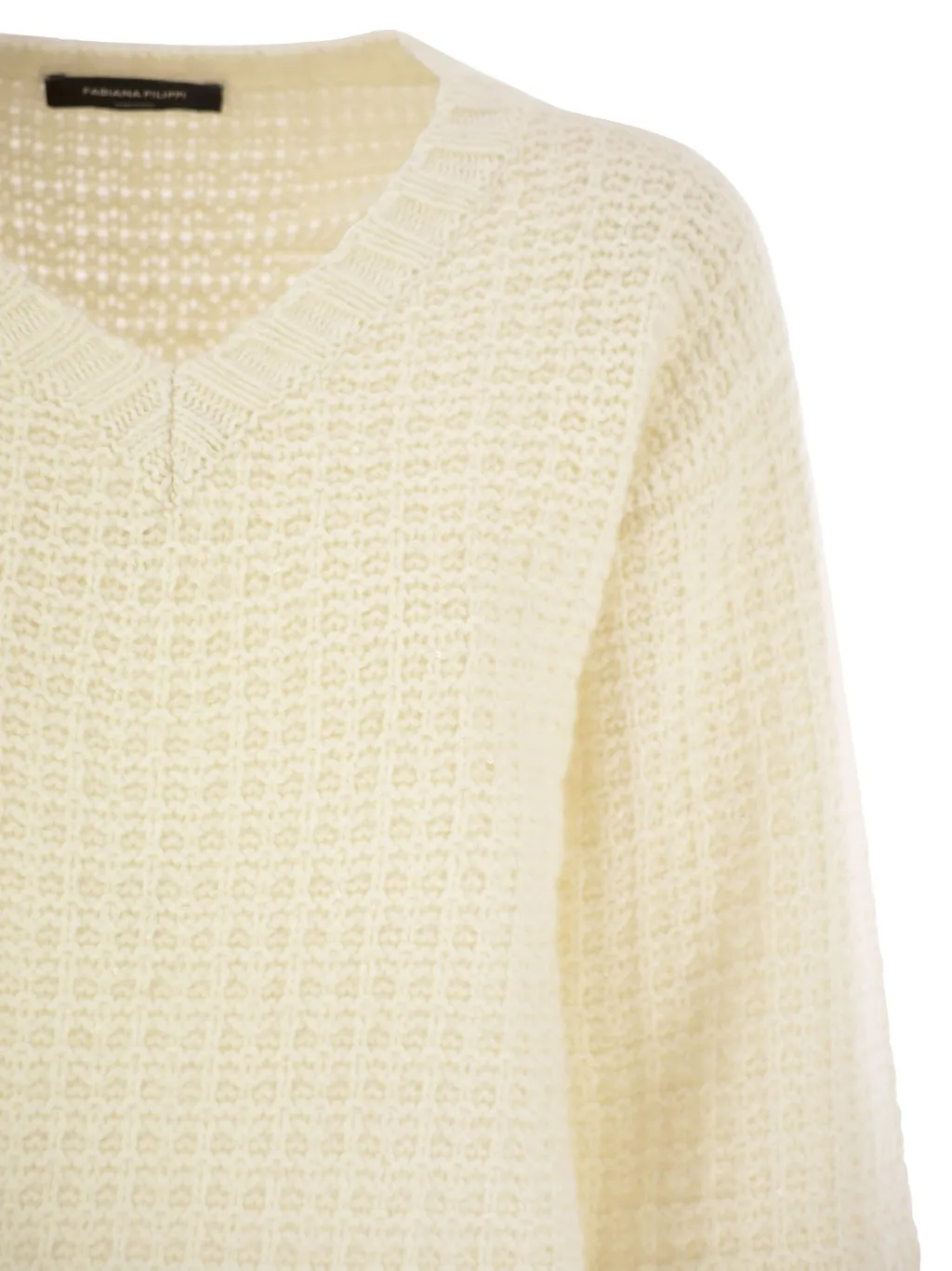 V-Neck Sweater In Platinum With Sequins