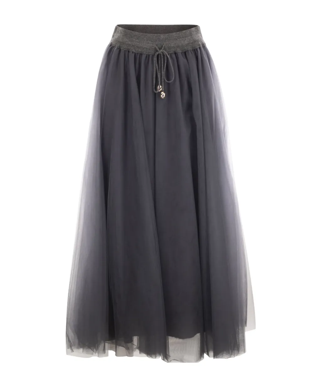 Tulle Pleated Drawstring Skirt