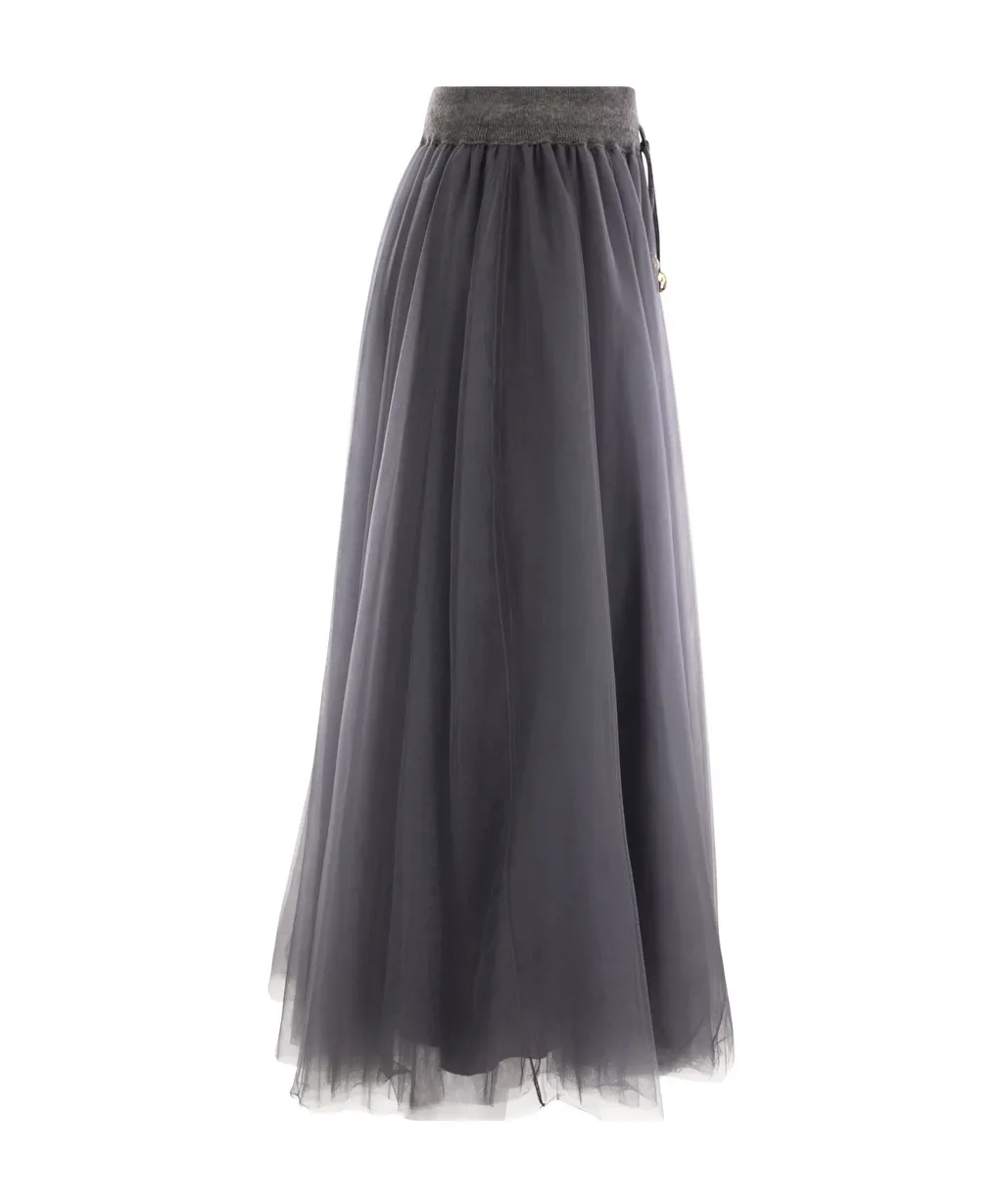 Tulle Pleated Drawstring Skirt