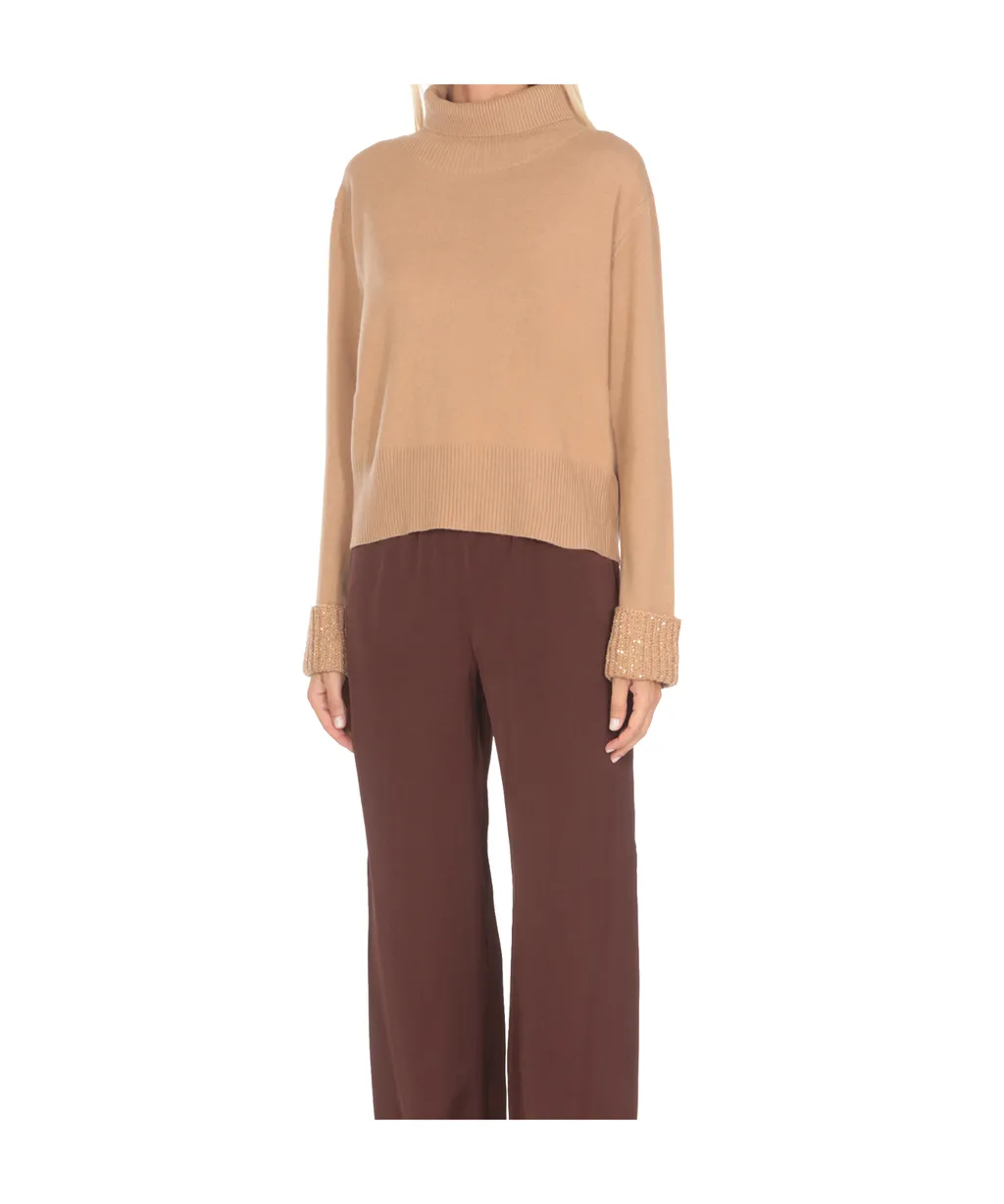 Roll-Neck Embellished Knitted Jumper
