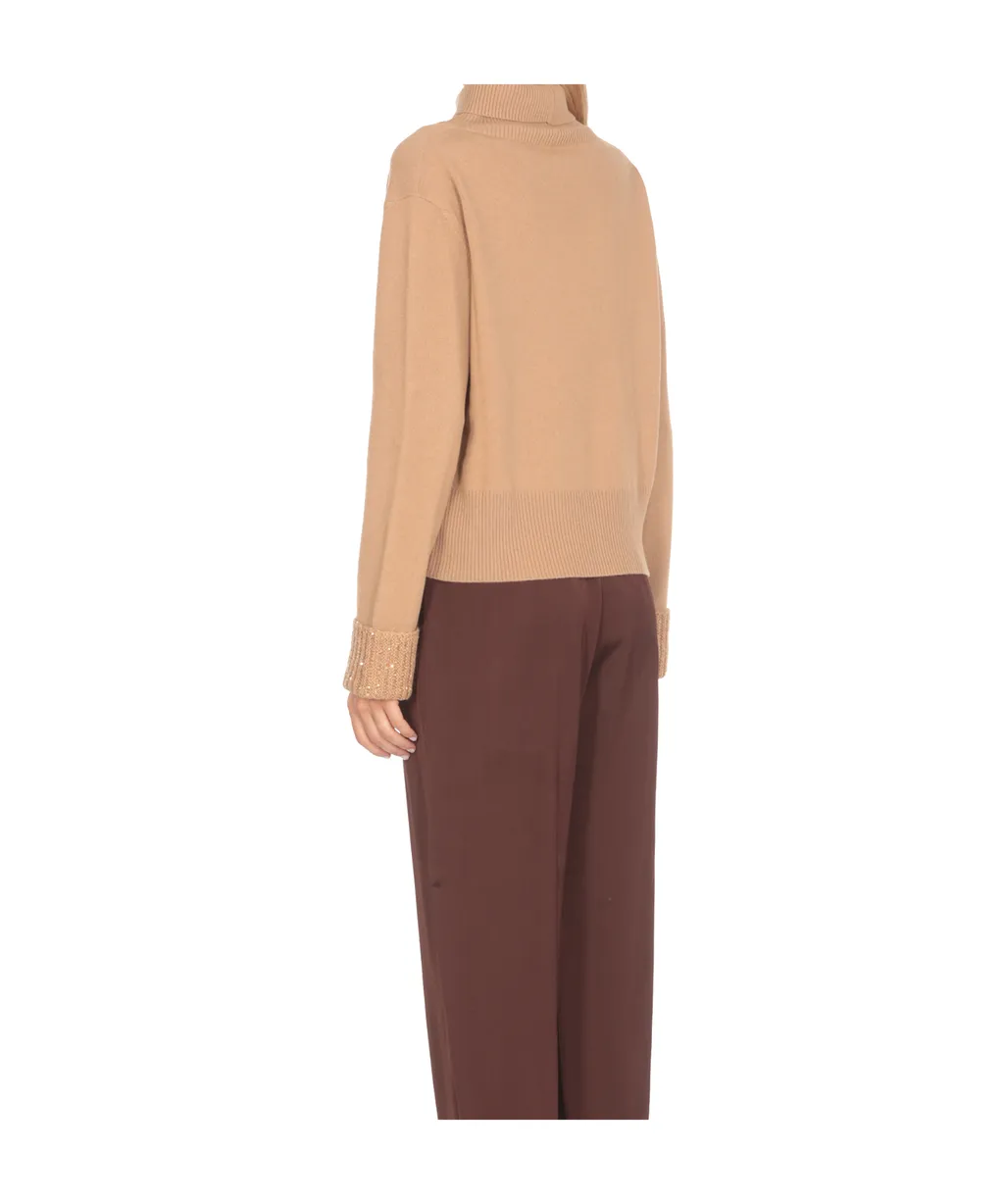 Roll-Neck Embellished Knitted Jumper
