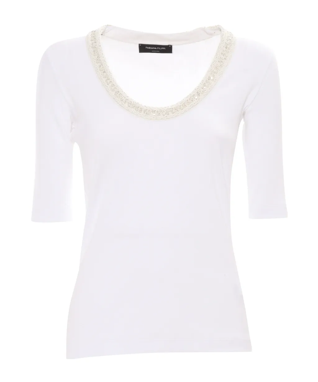 U-Shaped Neckline Jersey T-Shirt