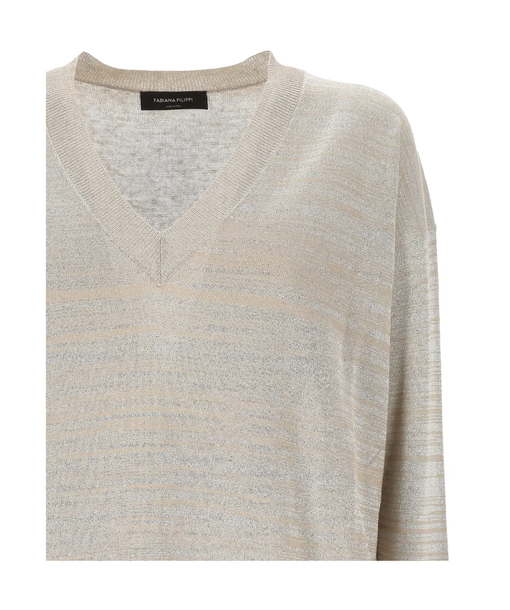 V-Neck Metallic-Threading Jumper