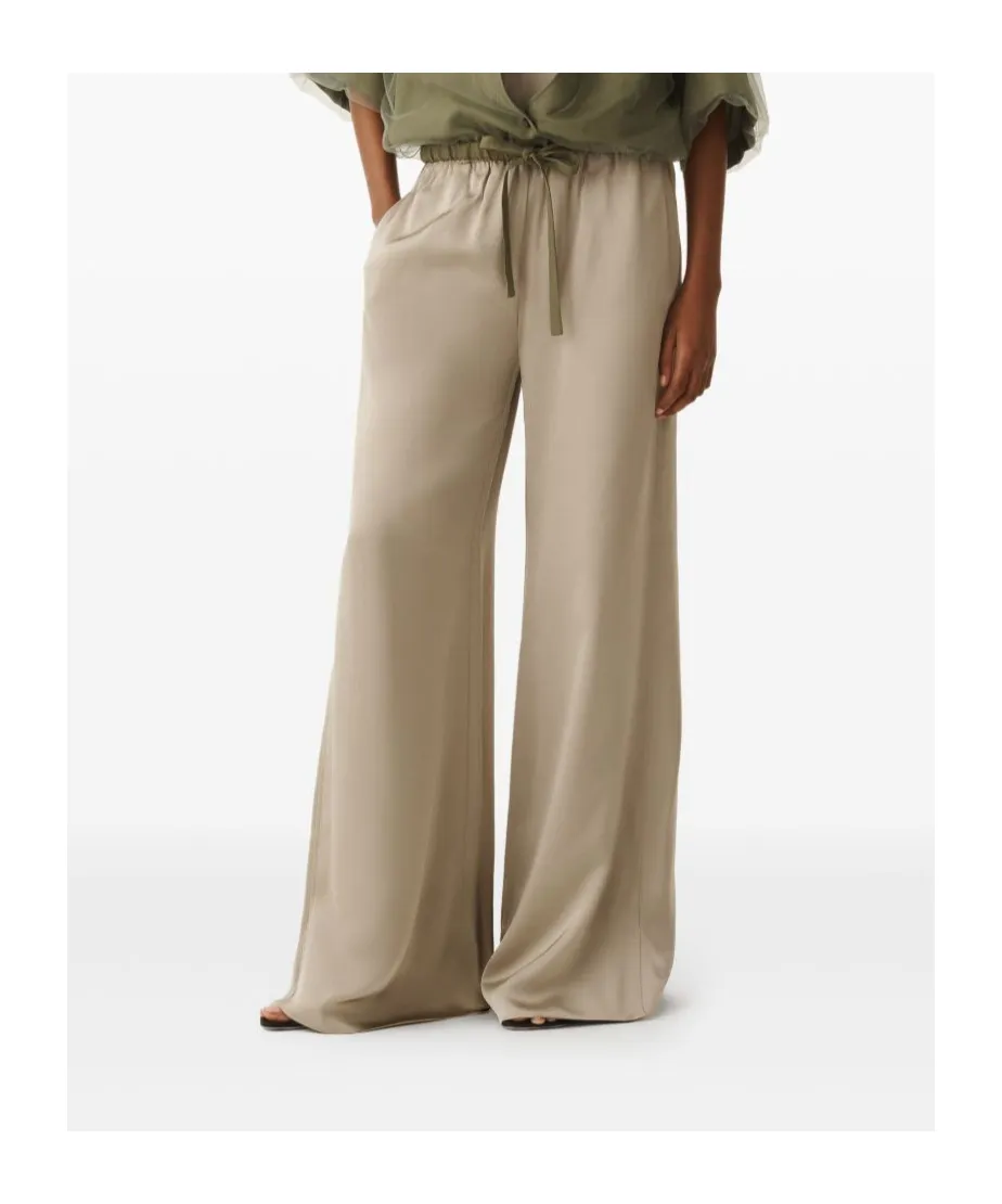 Elastic Waistband Satin Wide Leg Trousers