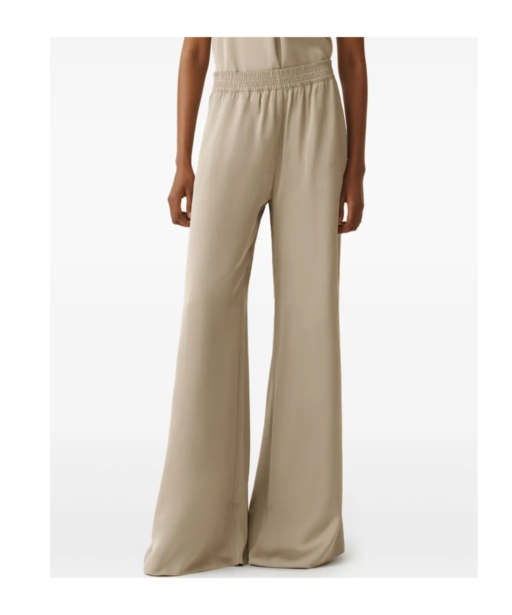 Elastic Waistband Satin Wide Leg Trousers