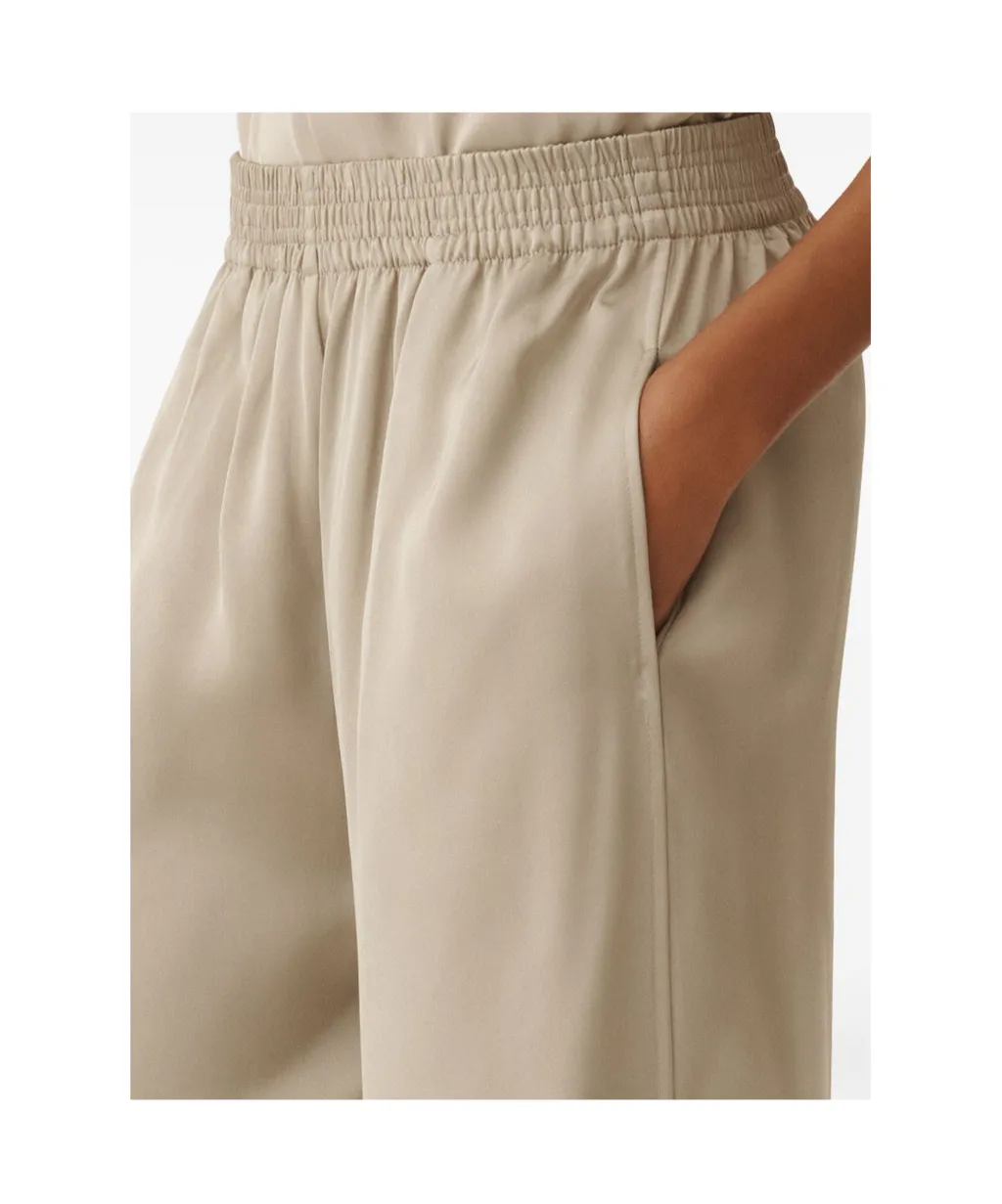 Elastic Waistband Satin Wide Leg Trousers