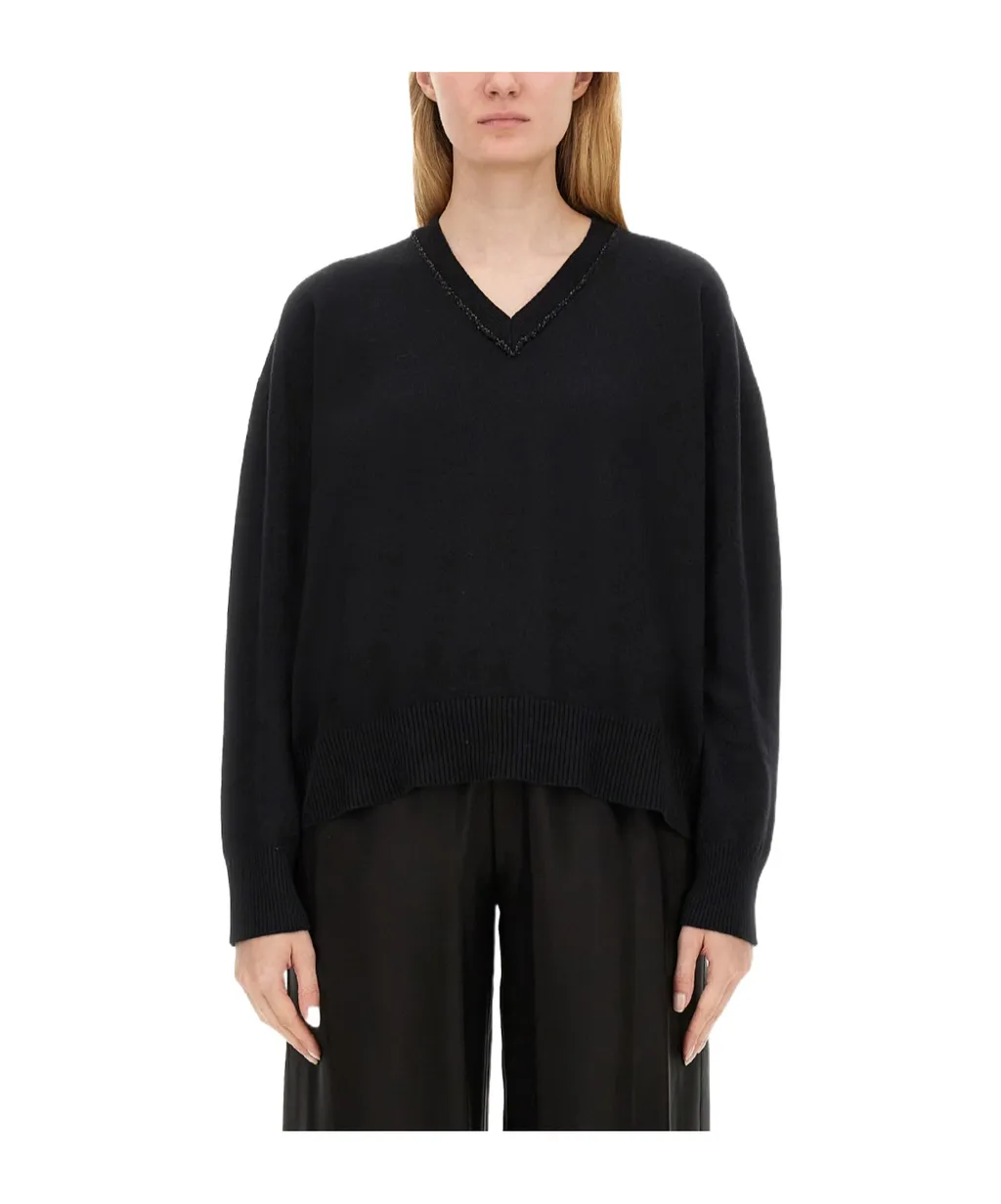 Sequin-Embellished V-Neck Knitted Jumper