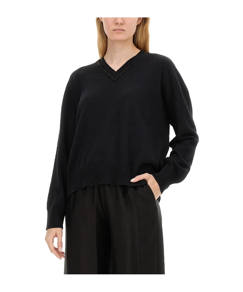 Sequin-Embellished V-Neck Knitted Jumper