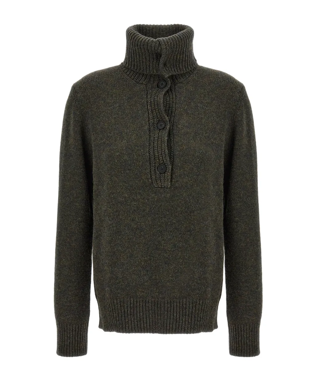 Button Front High Neck Knit