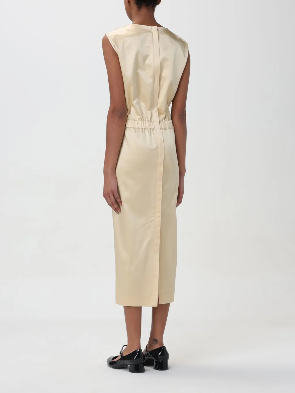 Medium-Length Sleeveless Dress With Metallic Gloss