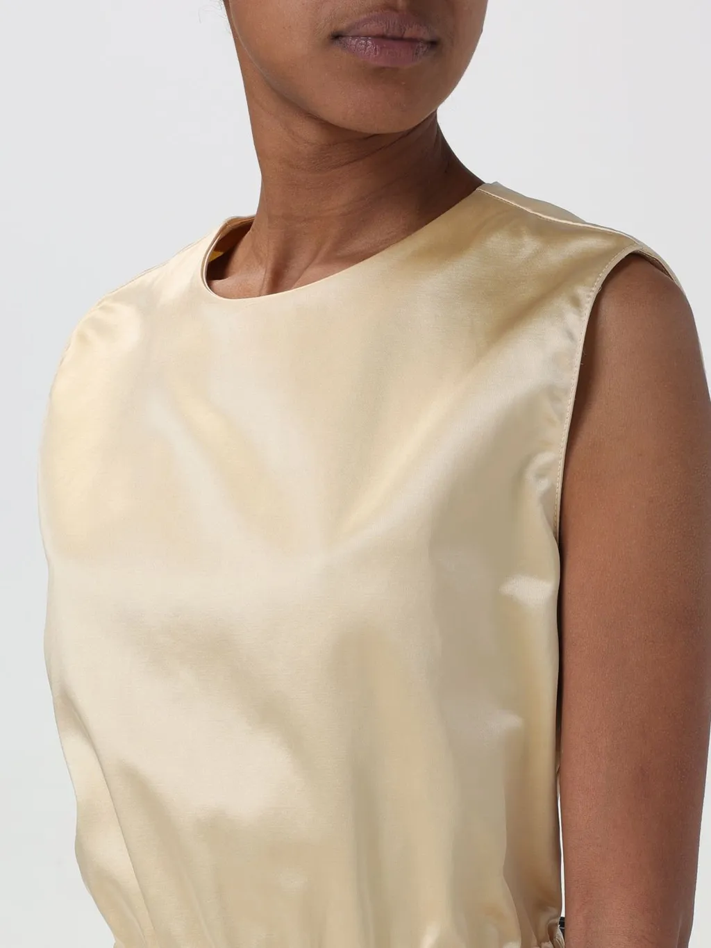 Medium-Length Sleeveless Dress With Metallic Gloss
