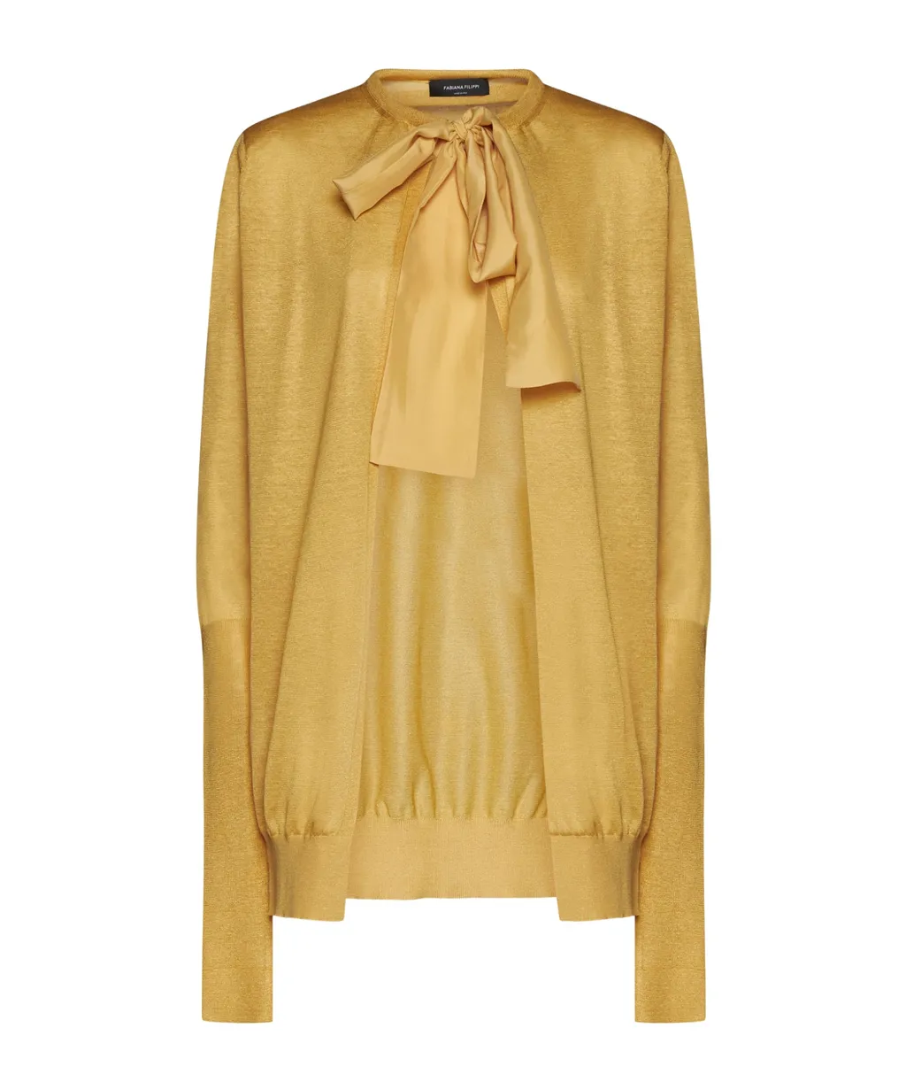 Bow-Detailed Knitted Cardigan