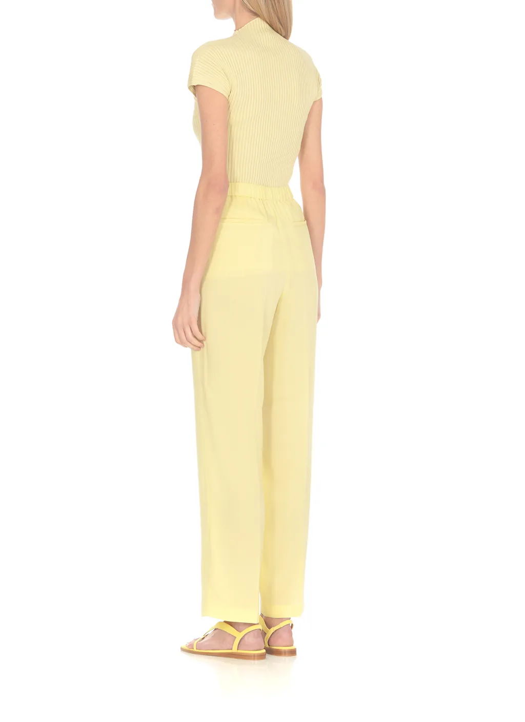 Elasticated Waistband Straight Crepe Trousers