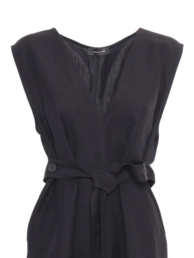 V-Neck Tied-Waist Sleeveless Dress