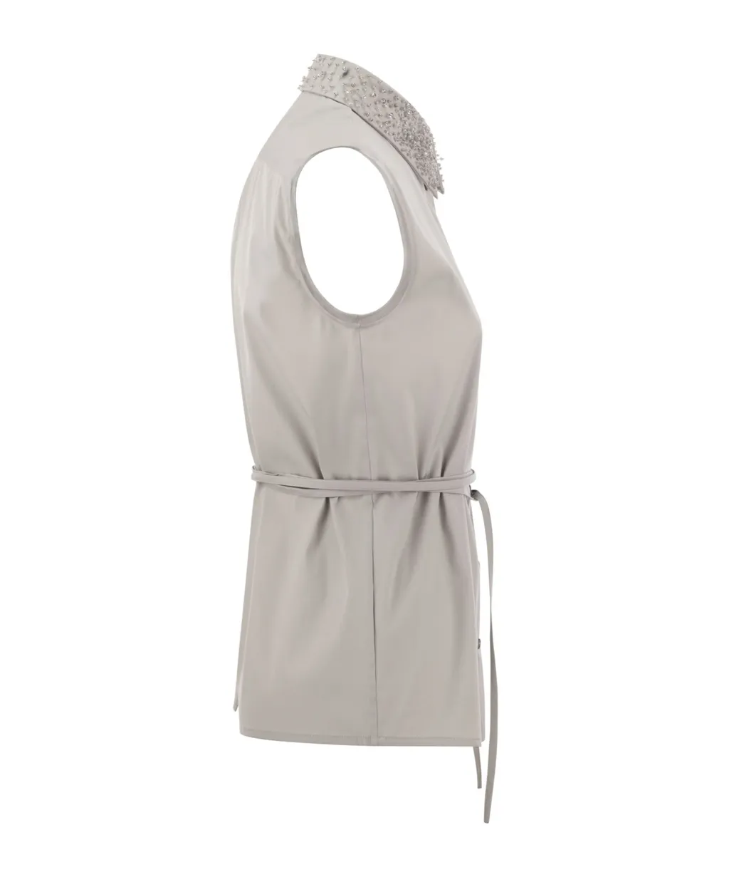 Bead-Embellished Poplin Blouse