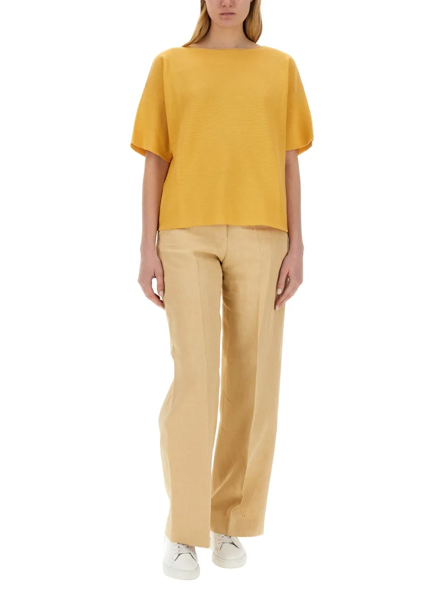 Beaded-Trim Wide-Neck Knitted Blouse