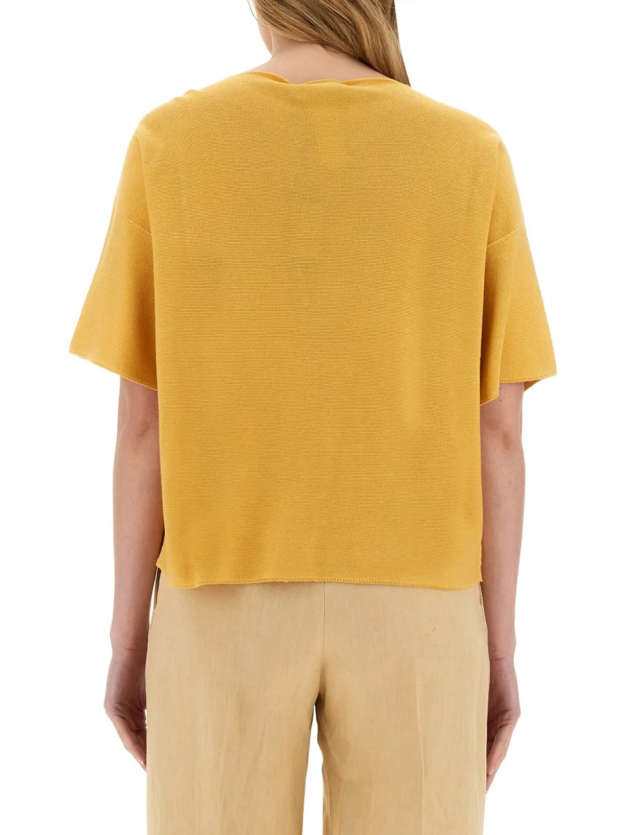 Beaded-Trim Wide-Neck Knitted Blouse