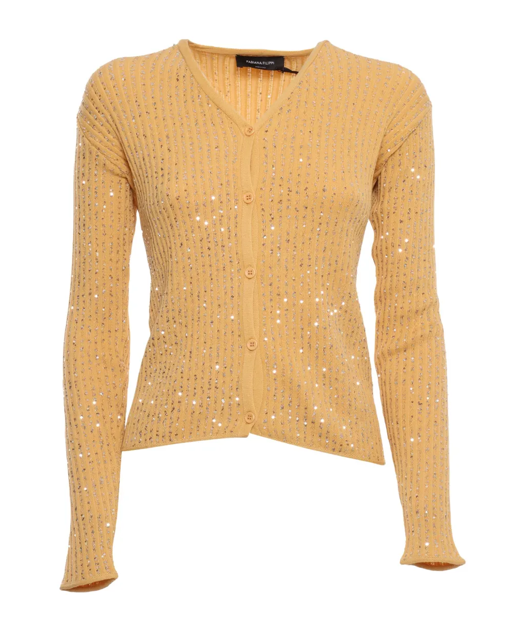 Sequin-Embellished Button-Up Cardigan