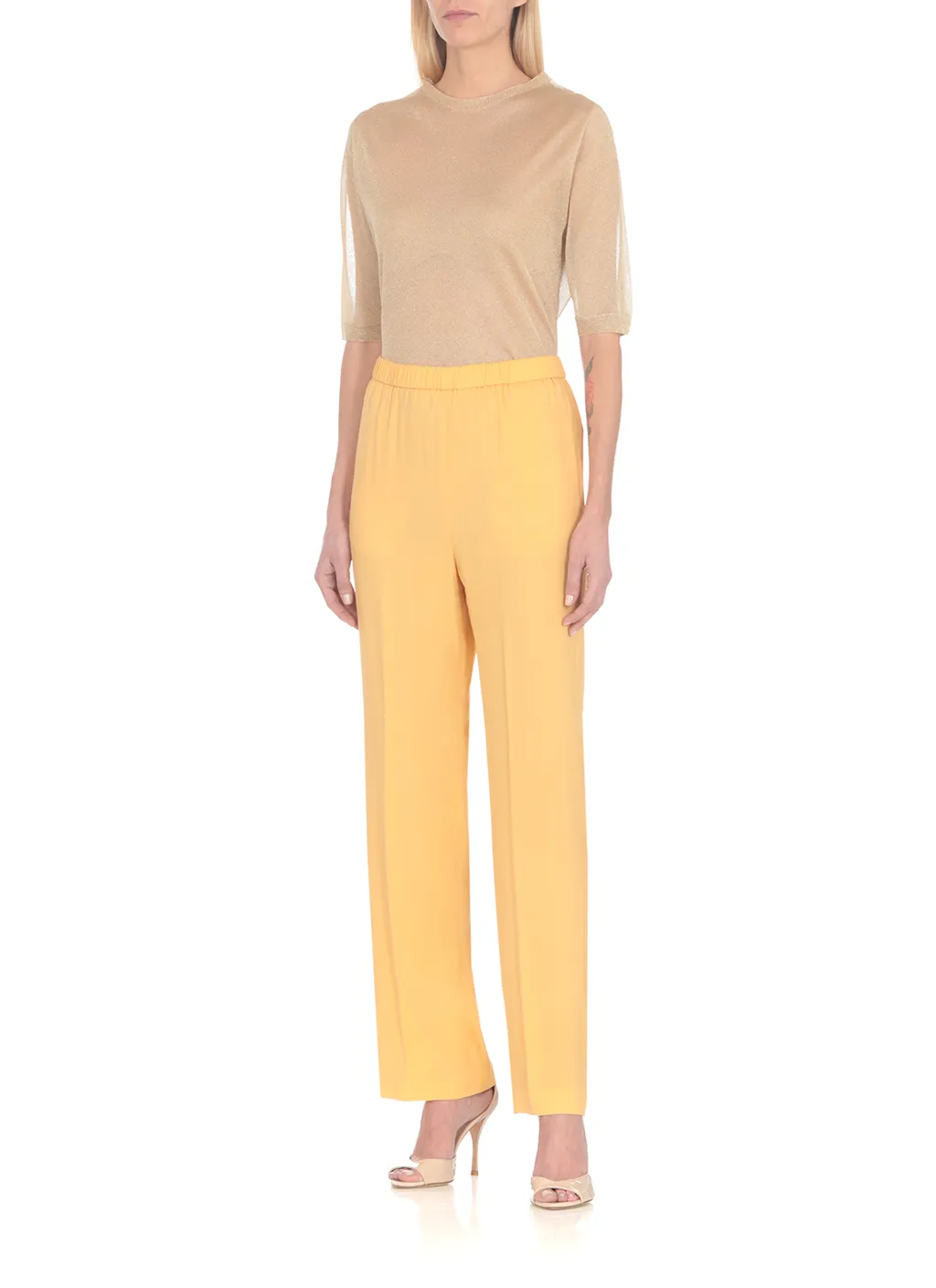 Elasticated Waistband Straight Crepe Trousers