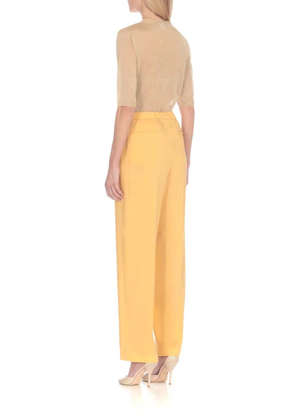 Elasticated Waistband Straight Crepe Trousers