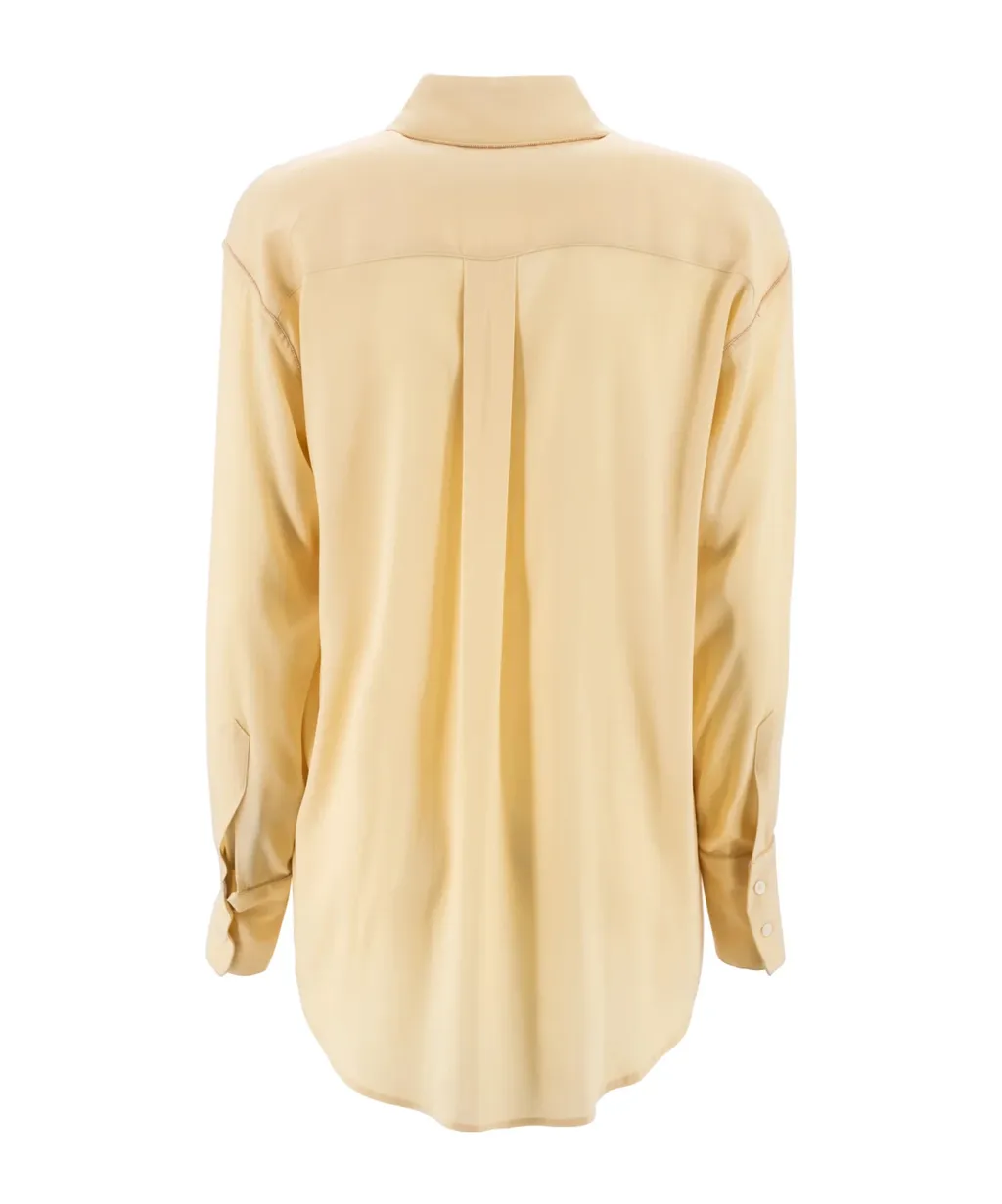 Drop-Shoulder Button-Up Crepe Shirt